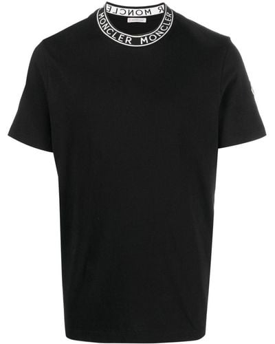 Moncler T-shirt slim-fit in jersey di cotone con logo jacquard - Nero