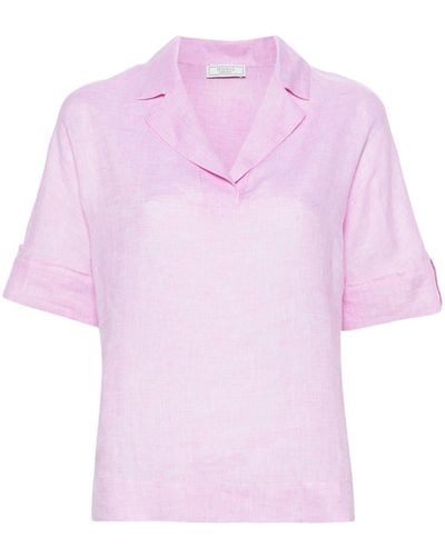 Peserico Notched-collar Linen T-shirt - Pink