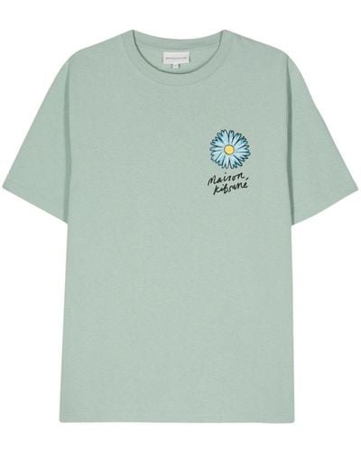 Maison Kitsuné T-Shirt mit Blumen-Print - Grün