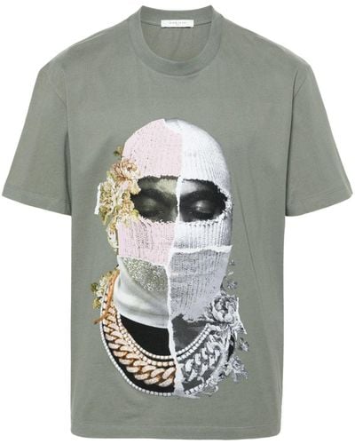 ih nom uh nit Newspaper Mask-print cotton T-shirt - Grigio