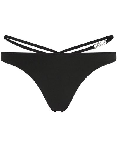Karl Lagerfeld Signature Strap-detail Bikini Bottoms - Black