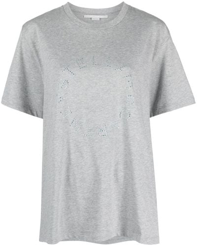 Stella McCartney Camiseta con aplique del logo de strass - Gris