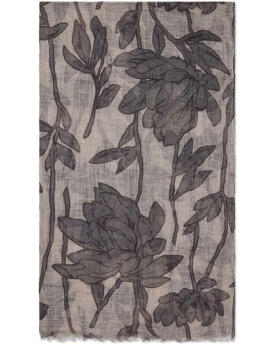 Brunello Cucinelli Floral-print Linen Scarf - Grey