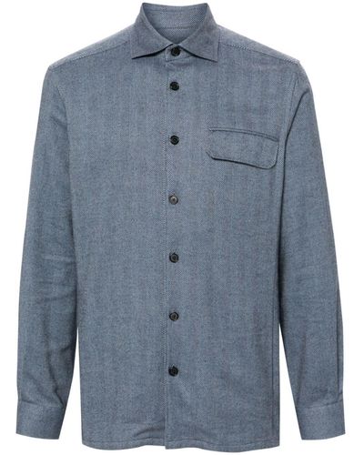 Corneliani Classic-collar Cotton Overshirt - Blue