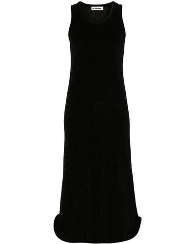 Jil Sander Logo-embroidered Velvet Midi Dress - Black