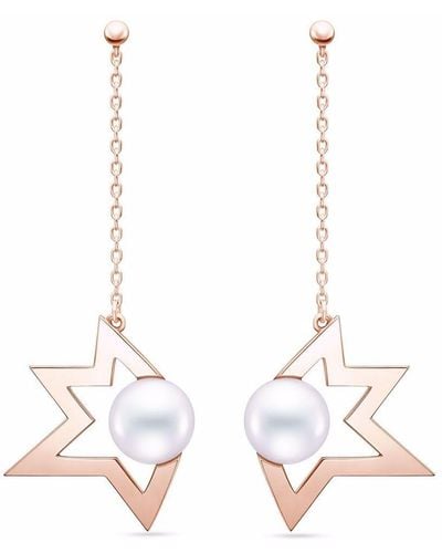 Tasaki 18kt Rose Gold Collection Line Comet Plus Pearl Drop Earrings - Pink