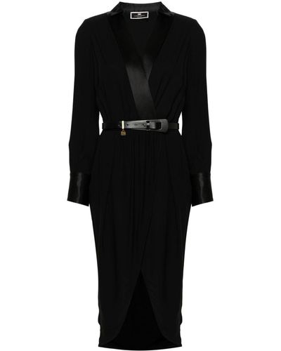Elisabetta Franchi Belted Silk Wrap Dress - Black