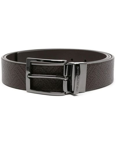 Emporio Armani Weave-embossed Reversible Leather Belt - Black