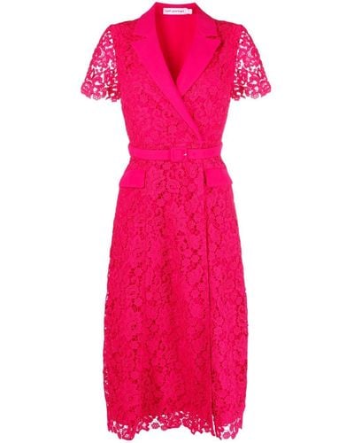 Self-Portrait Belted Lace Midi Dress - Pink