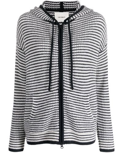 Lisa Yang Stormy Striped Cashmere Hoodie - Black