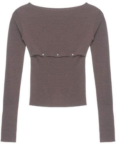 Low Classic Boat-neck Knit Top - Brown