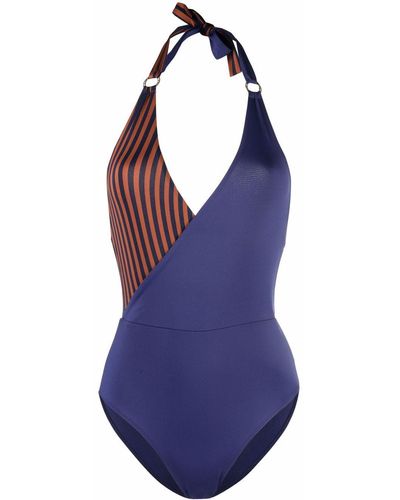 Emporio Armani Panelled Halterneck Swimsuit - Blue