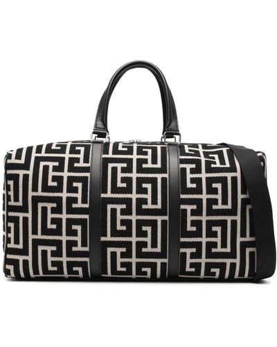 Balmain Voyage Monogram-jacquard Duffle Bag - Black