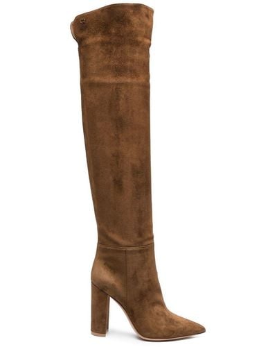 Gianvito Rossi Pointed 100mm Suede Boots - Brown