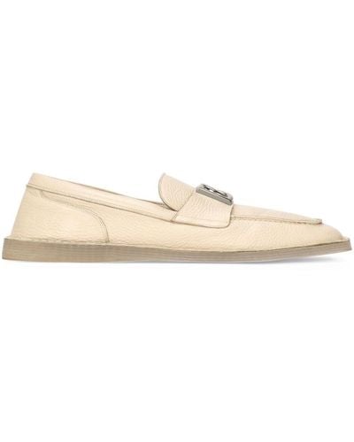Dolce & Gabbana Logo-plaque Leather Loafers - Natural
