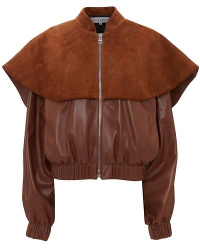 JW Anderson Oversized-collar Leather Bomber Jacket - Brown