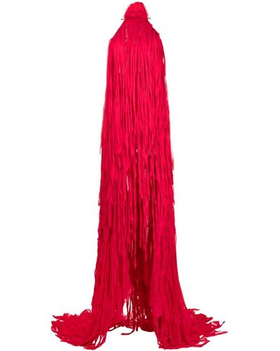 Blumarine Vestido largo con diseño de flecos - Rojo