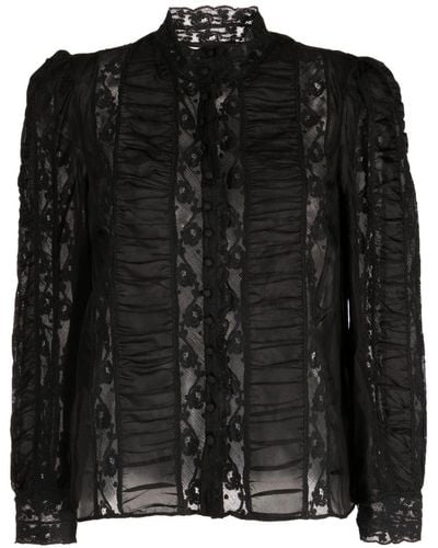 LoveShackFancy Jacque Lace-panels Silk Shirt - Black