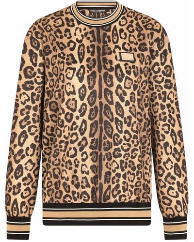 Dolce & Gabbana Jersey Sweater Met Luipaardprint - Bruin