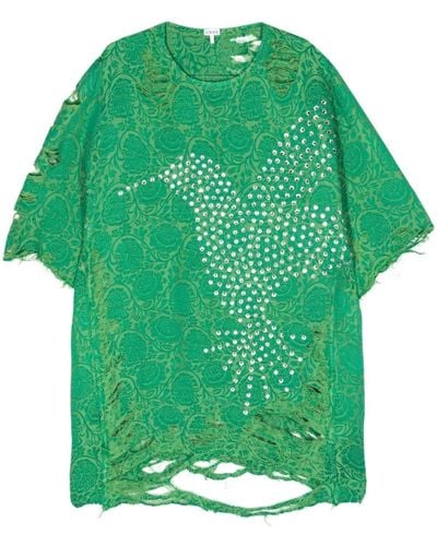 Loewe Distressed-Hemd aus Blumenjacquard - Grün