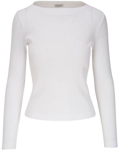 Brunello Cucinelli T-Shirt aus geripptem Strick - Weiß