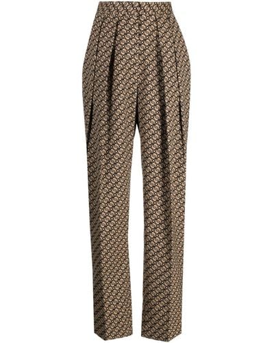 Stella McCartney Pantalon en laine mélangée à coupe droite - Marron