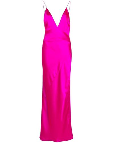 retroféte Fuchsia Pink Stretch-silk Satin Long Dress