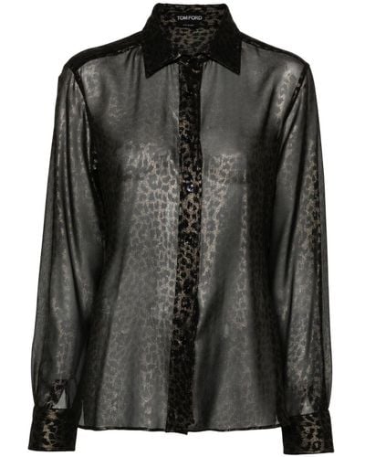 Tom Ford Laminated Leopard-print Silk Shirt - Black
