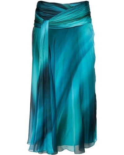 Alberta Ferretti Draped Silk Midi Skirt - Blue