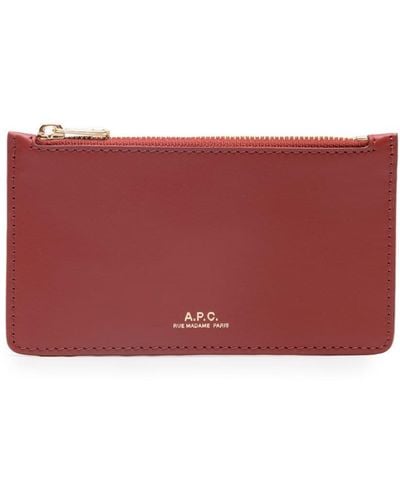 A.P.C. Logo-stamp leather wallet - Rosso