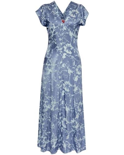 KENZO Flower Camo Maxikleid aus Satin - Blau