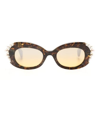 Vivienne Westwood Vivienne Pearl Oval-frame Sunglasses - Natural
