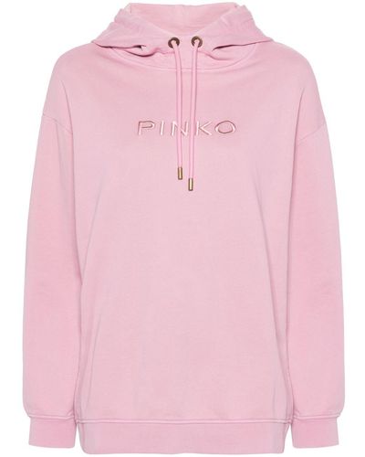 Pinko Logo-embroidered Cotton Hoodie - Pink