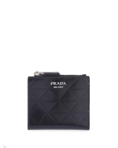Prada Small Brushed-leather Wallet - Blue