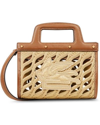 Etro Pegaso Raffia Handtas - Metallic