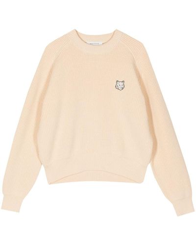 Maison Kitsuné Bold Fox-appliqué Sweater - Natural