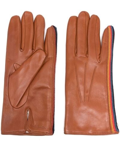 Paul Smith Artist Stripe Trim Leather Gloves - Brown