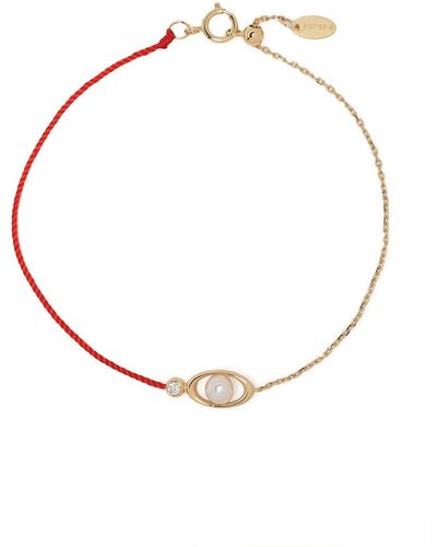 Ruifier 18kt Yellow Gold Morning Dew Akoya Pearl And Diamond Chain Bracelet - Red
