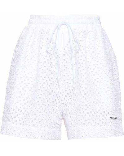 Miu Miu Trainingsshorts Met Broderie Anglaise - Wit