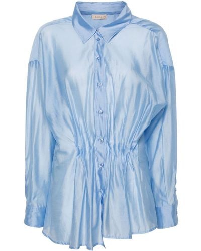 Blanca Vita Pleated Spread-collar Shirt - ブルー