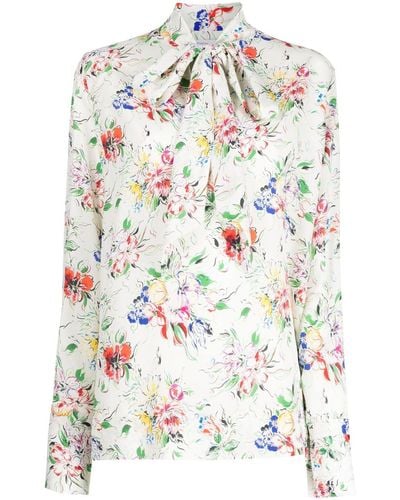 Rosetta Getty Scarf-neck Floral-print Blouse - White