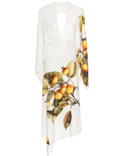 Ferragamo Asymmetrisches Kleid mit botanischem Print - Weiß