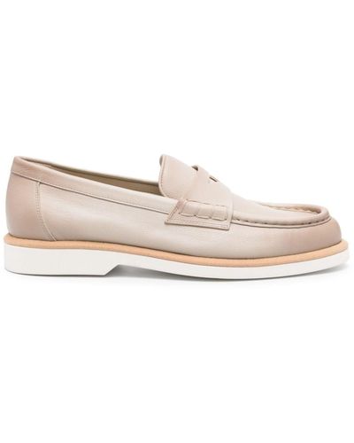 Santoni Penny-slot Leather Loafers - Natural