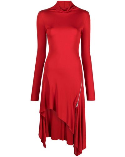 Blumarine High-neck Asymmetric Midi Dress - Red