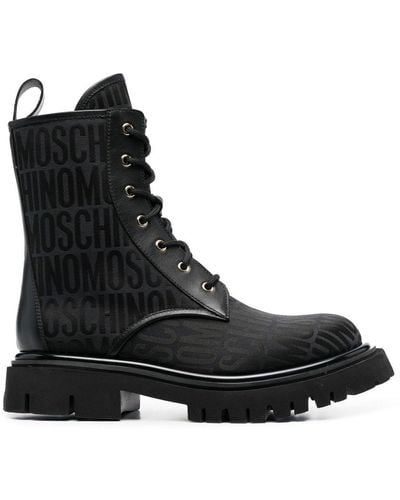 Moschino Monogram-pattern Lace-up Boots - Black