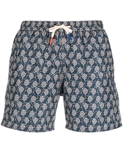 Altea Floral-print Drawstring Swim Shorts - Blue