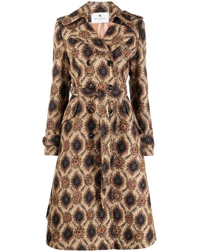 Etro Jacquard-pattern Double-breasted Coat - Natural