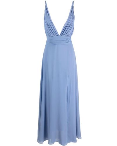 Blanca Vita Pleated V-neck Gown - Blue