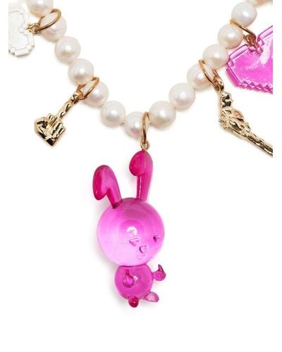 Natasha Zinko Bunny-charm Pearl Necklace - Pink