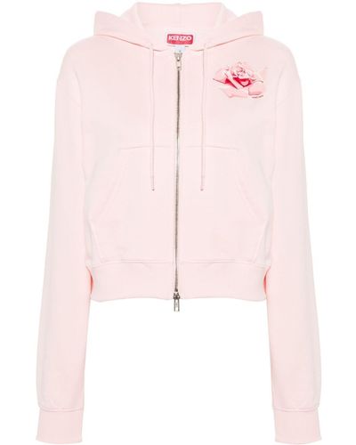 KENZO Rose-print zipped hoodie - Rosa